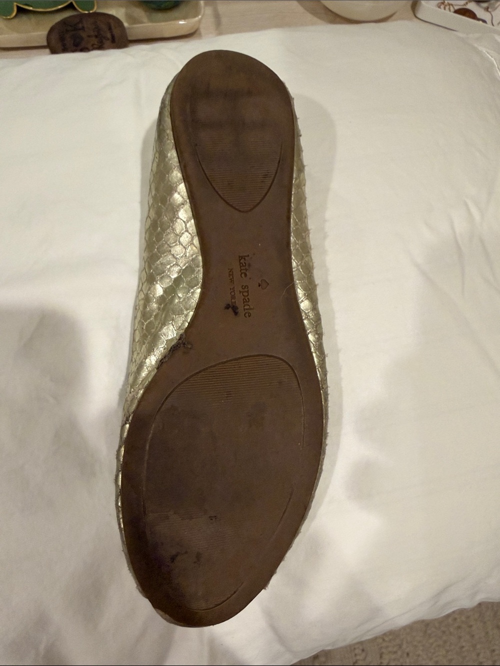 kate spade Gold Pearl-Embellished Peep-Toe Flats - Picture 6 of 6